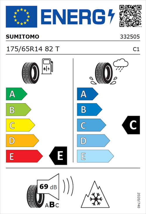 Tyre Label for Sumitomo WT200 175/65R14 82T