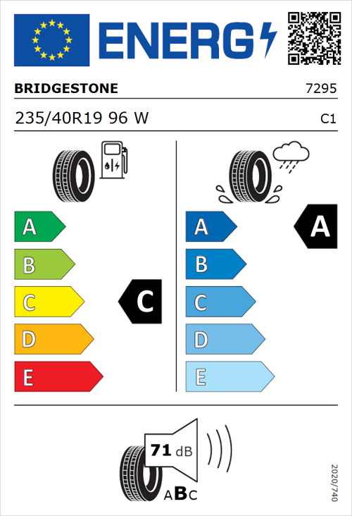 Tyre Label for Bridgestone Potenza S001 235/40R19 96W