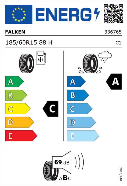 Tyre Label for Falken Sincera-SN110 185/60R15 88H