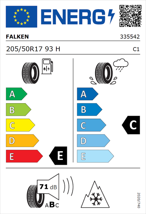 Tyre Label for Falken Eurowinter HS01 205/50R17 93H