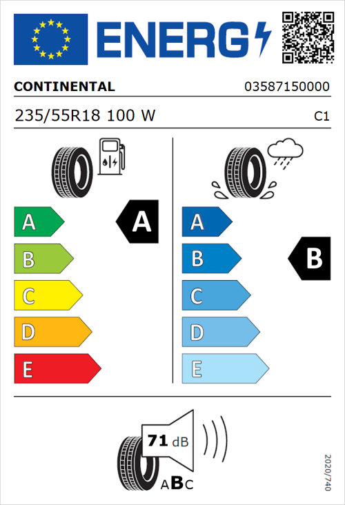 Tyre Label for Continental EcoContact 6 235/55R18 100W