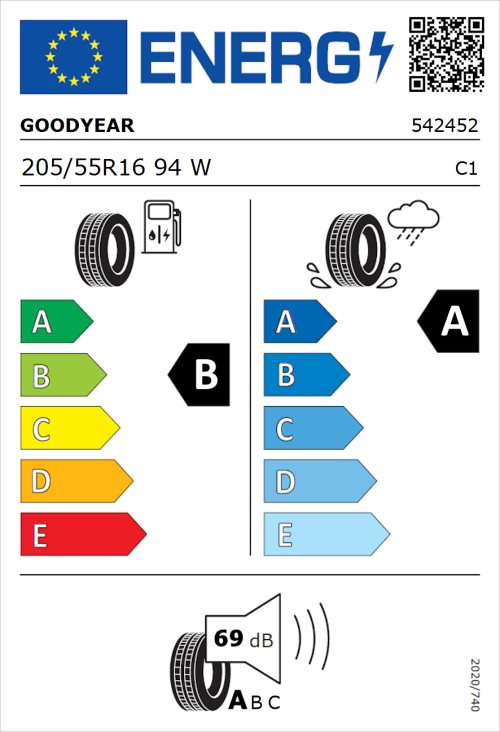 Tyre Label for Goodyear EfficientGrip Performance 2 205/55R16 94W