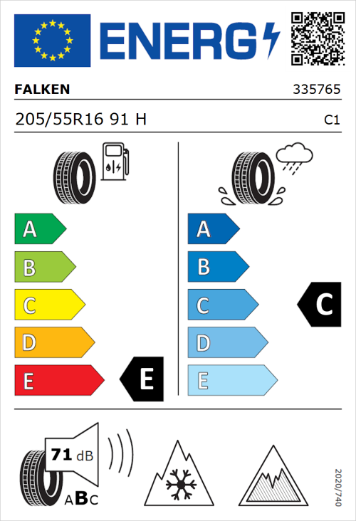 Tyre Label for Falken Eurowinter HS01 205/55R16 91H