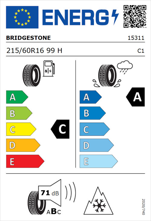 Tyre Label for Bridgestone Blizzak LM005 215/60R16 99H