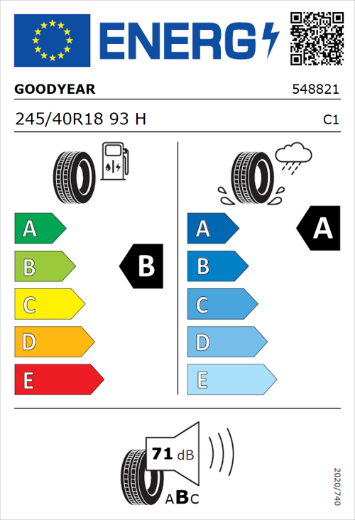 Tyre Label for Goodyear Eagle F1 Asymmetric 3 245/40R18 93H