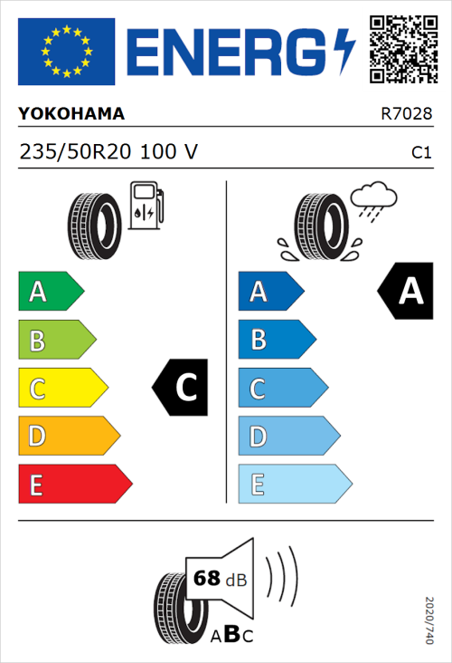 Tyre Label for Yokohama BluEarth-XT AE61 235/50R20 100V