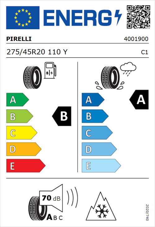 Tyre Label for Pirelli Scorpion All Season SF2 275/45R20 110Y