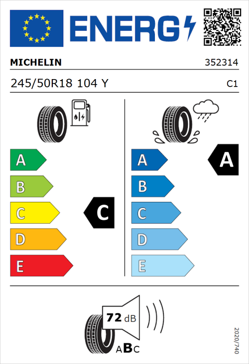 Tyre Label for Michelin Pilot Sport 5 245/50R18 104Y