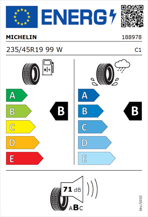 Tyre Label for Michelin Pilot Sport EV 235/45R19 99W
