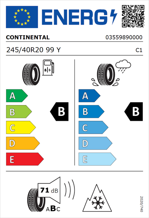 Tyre Label for Continental AllSeasonContact 2 245/40R20 99Y