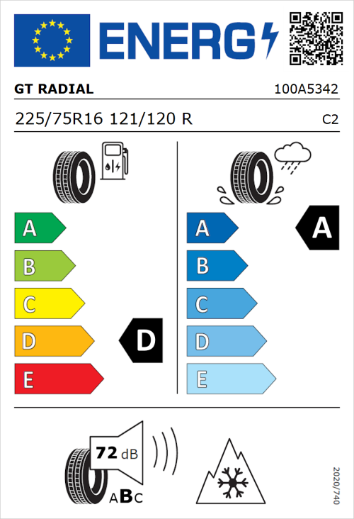 Tyre Label for GT Radial Maxmiler WT3 225/75R16 121/120R