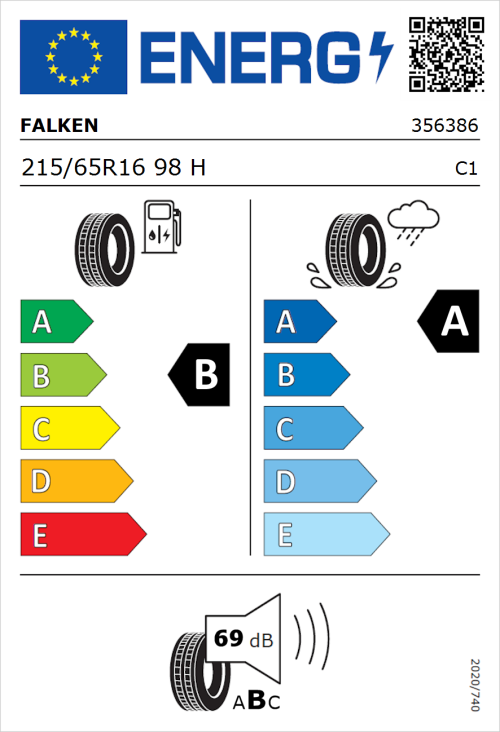 Tyre Label for Falken Sincera-SN110 215/65R16 98H