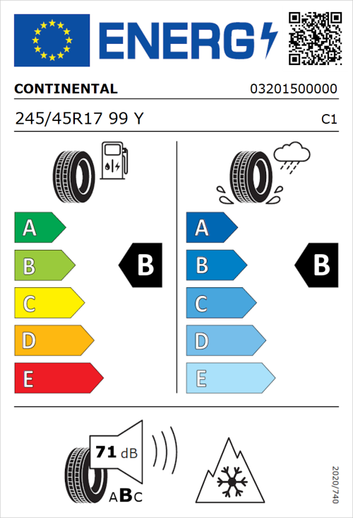 Tyre Label for Continental AllSeasonContact 2 245/45R17 99Y