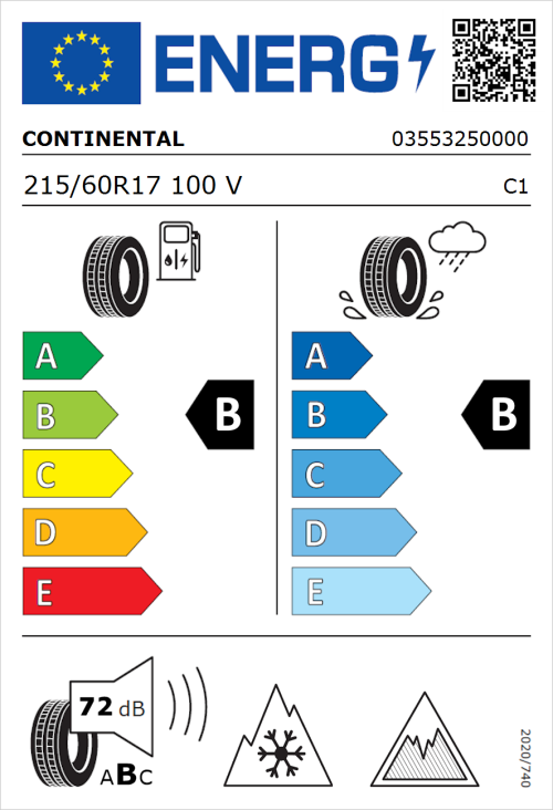 Tyre Label for Continental AllSeasonContact 2 215/60R17 100V