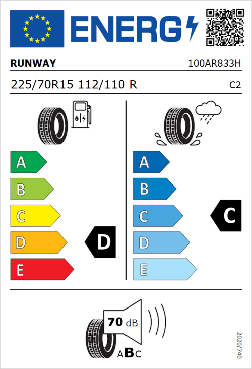 Tyre Label for Runway Enduro 616 225/70R15 112/110R
