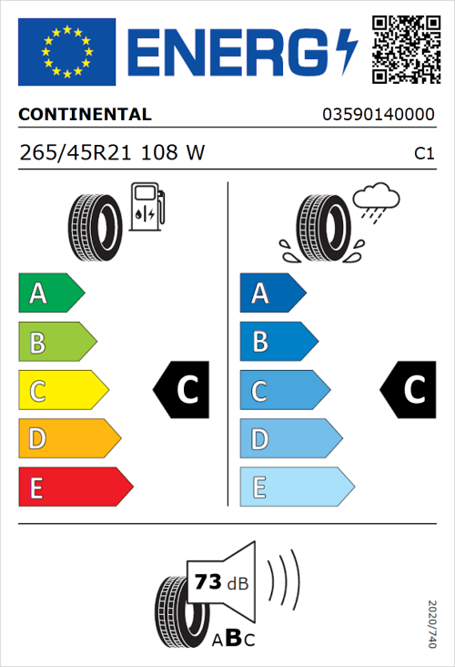 Tyre Label for Continental ContiCrossContact LX Sport 265/45R21 108W